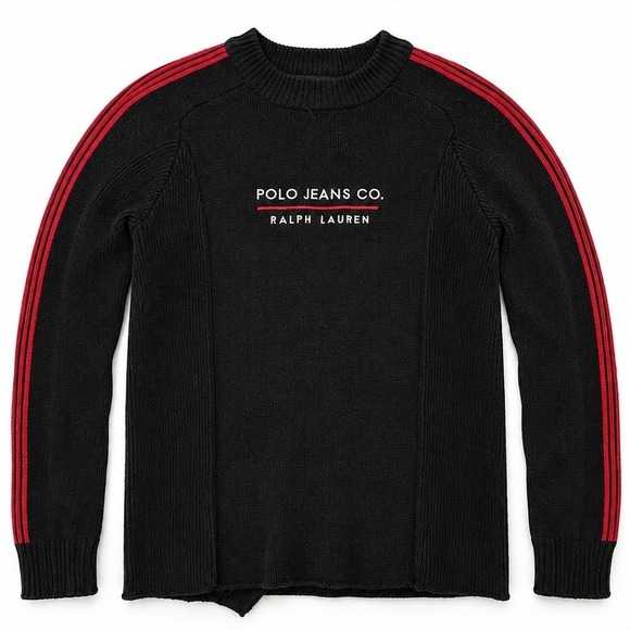 Polo Ralph Lauren Other - Polo Jeans Co Ralph Lauren Black Knit Sweater Red Stripe Sleeve Y2K Size M